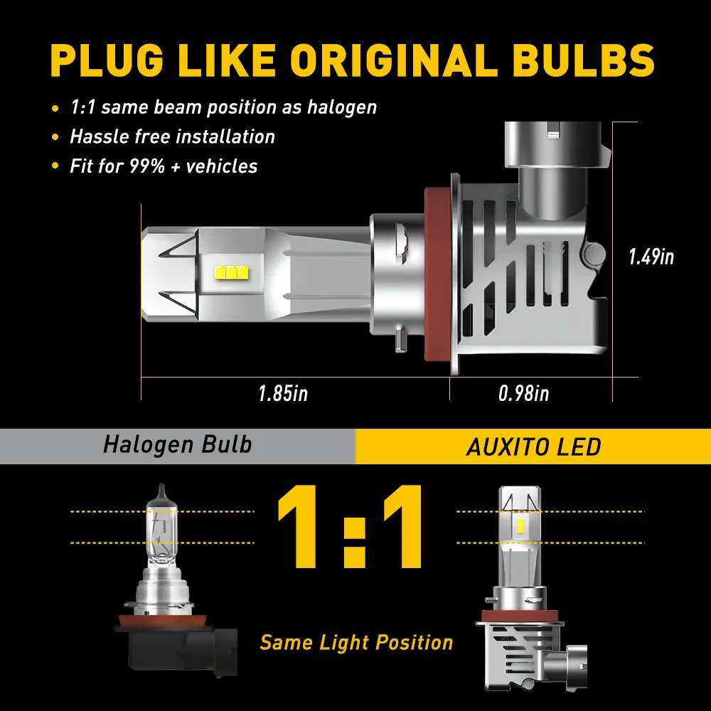 Auxito mini h4 led h7 h11 zes 6500K 12000lm 60w 9003 h9 h8 led hb3 9005 9006 HB4 carro farol lâmpada wireleauto lâmpada 12v 24v