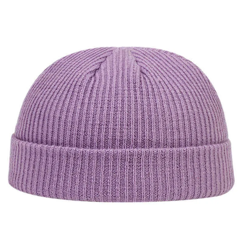 Automne Hiver Melon Cap Hommes Femmes Tricoté Chapeau Bonnet Skullcap Sailor Caps Manchette Courte Brimless Rétro Marine Style Chapeaux casquette Y21111