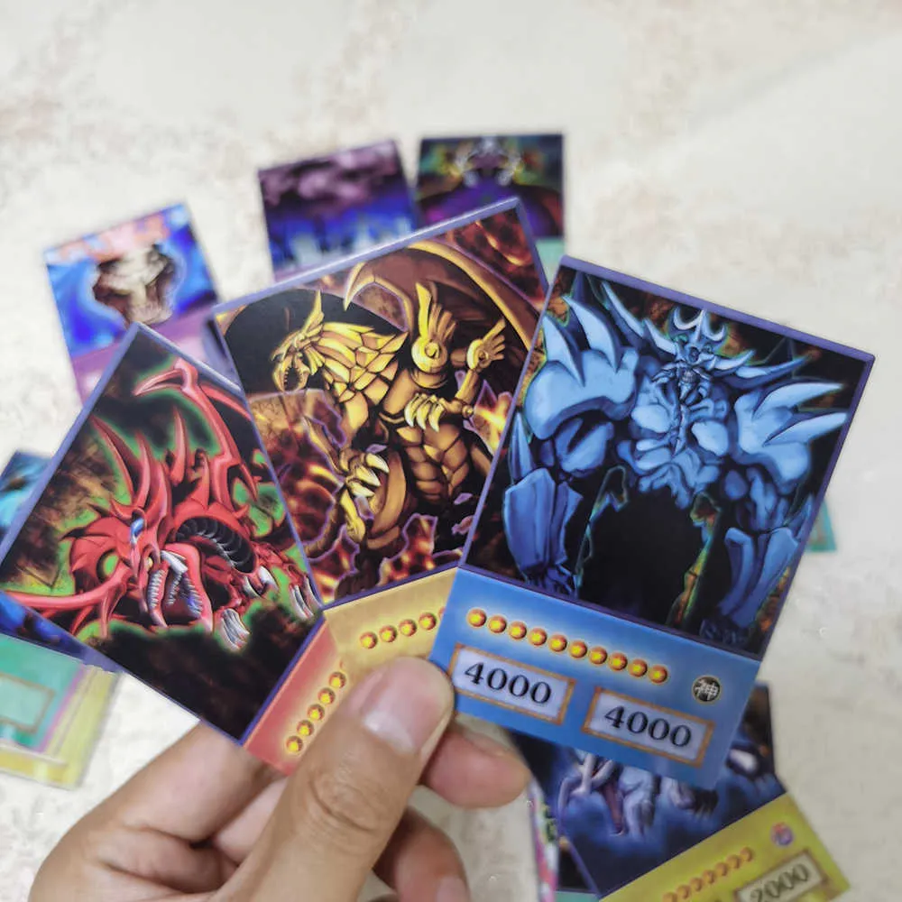 유희왕 애니메이션 스타일 카드 파란 눈 어두운 마술사 Exodia Obelisk Slifer Ra Yugioh DM 클래식 프록시 DIY 카드 어린이 선물 X0925