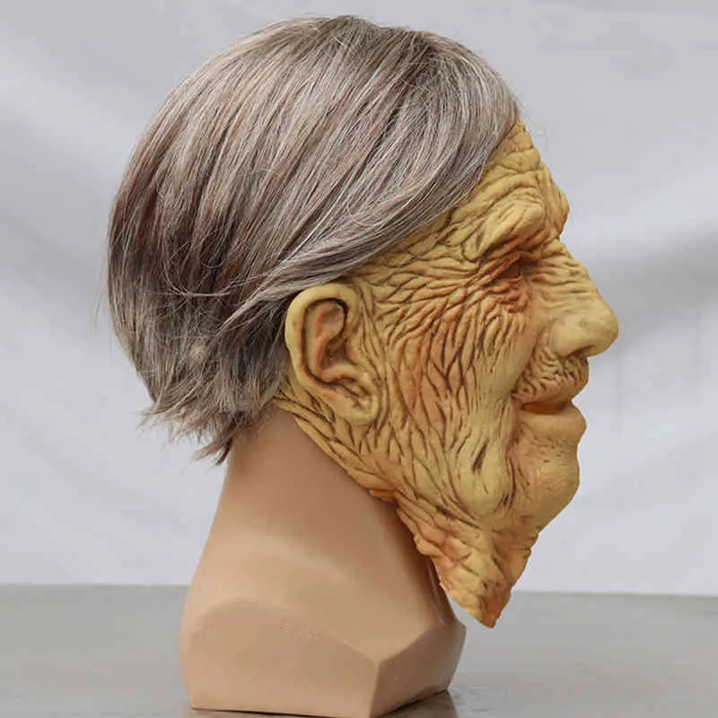 Funny Latex Old Woman Mask with Hair Halloween Cosplay Fancy Dress Head Rubber Party Costumes Villain Joke Props