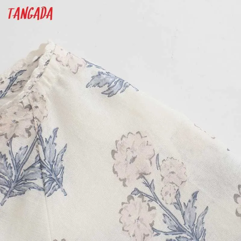 Tangada Fashion Women Bow Flowers Stampa abito lungo Puff manica lunga da donna Maxi abito 5Z238 210609