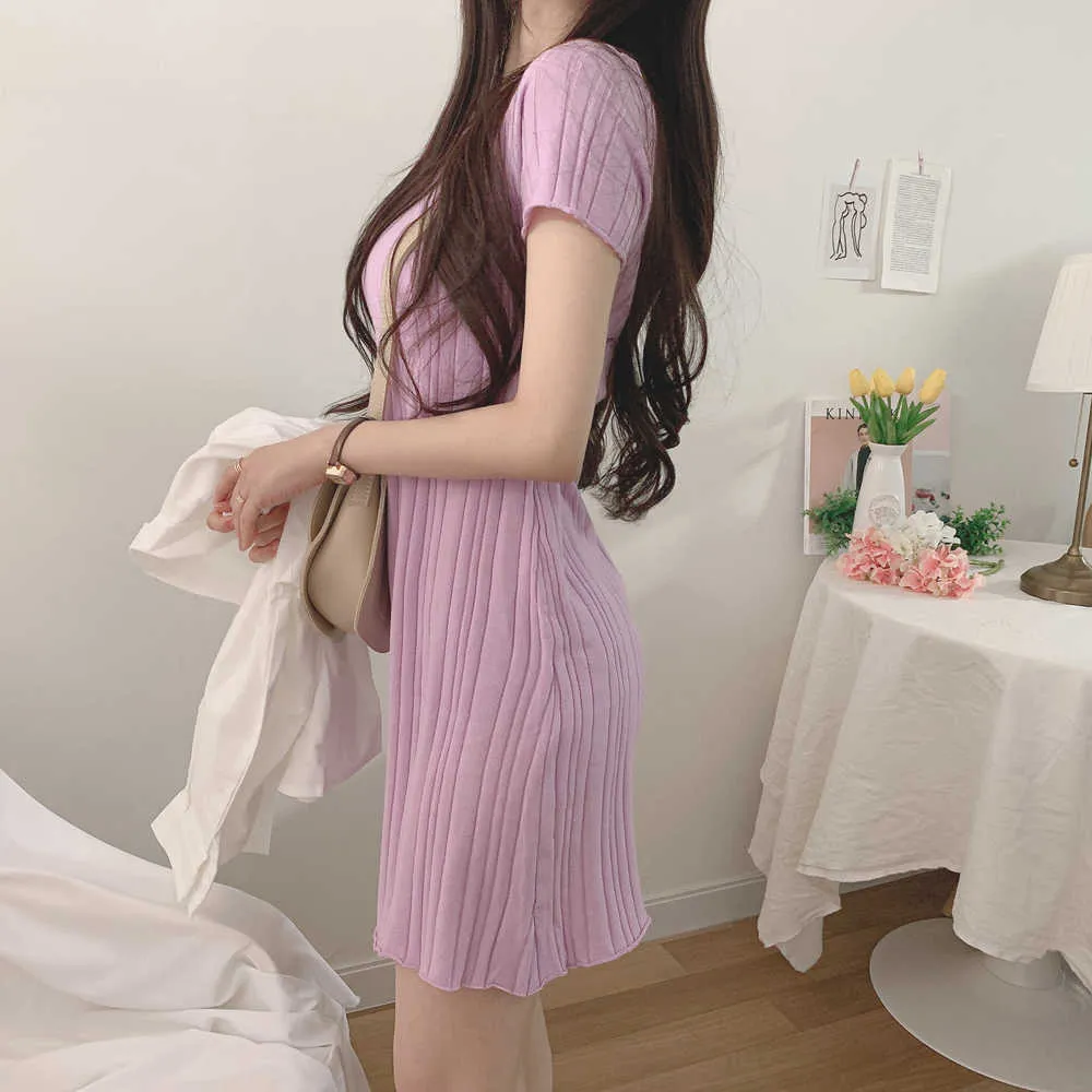 Mini Sukienka Kobiety Krótki Rękaw Lato Proste Przetarg Miękki 5 Kolory Koreański Styl Kobiet Vestidos Leisure Eleganckie College Daily New Y1006