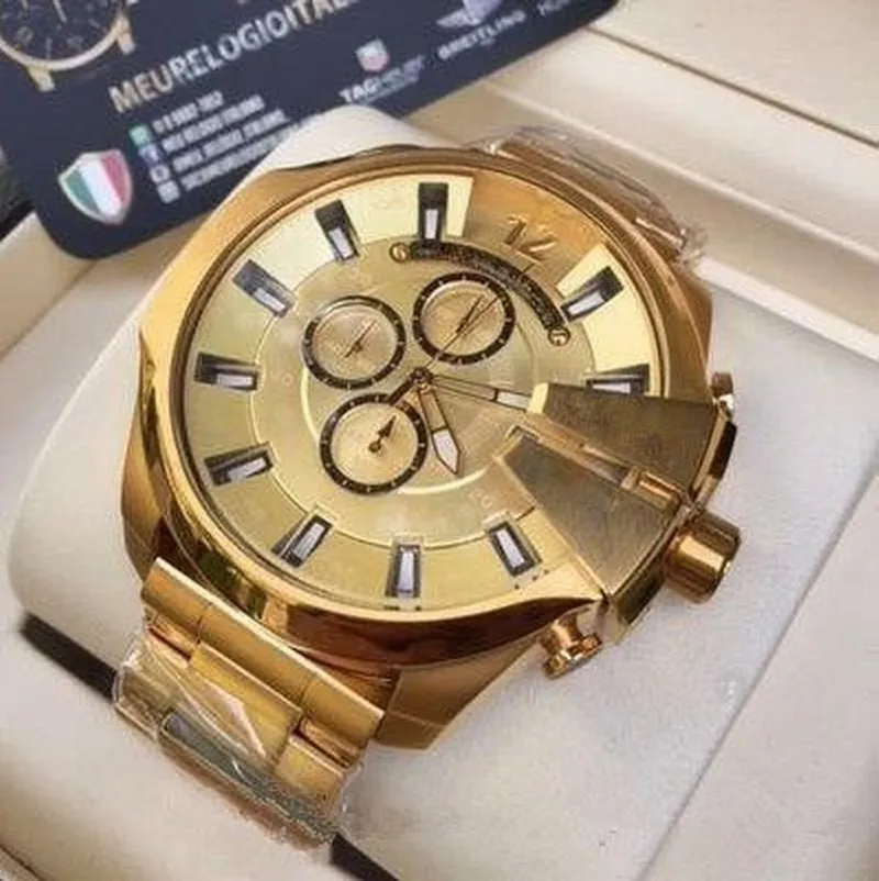 3A Zegarek męski Dz4318 Duża wysokiej jakości Wysoka jakość zegar 55 mm podwójny rdzeń Pełna funkcja Rose Gold Golden ze stali nierdzewnej Jap231J