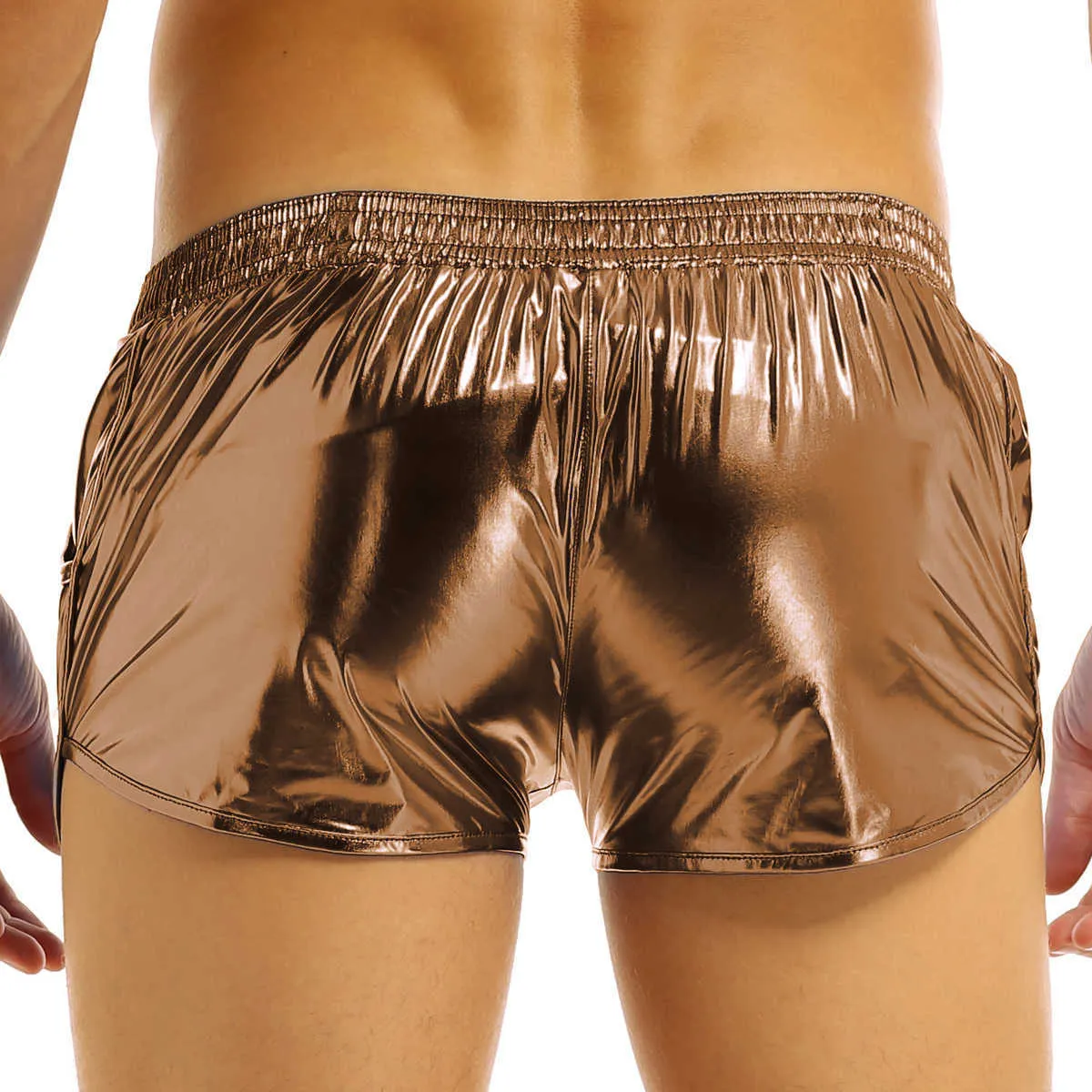 Iiniim Mens Shiny Metallic Night Club Party Shorts Elástico Cintura Boxer Bolsa Etapa Rendimiento Clubwear Traje Troncos 210714