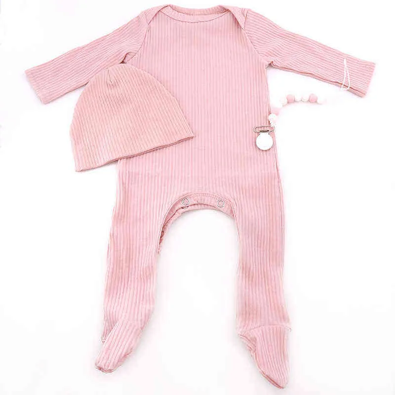 born Baby Girls Striped Cotton Bodysuit Romper With Pacifiers Clips set Boy Clothes Accessories Childs Pajamas 211229