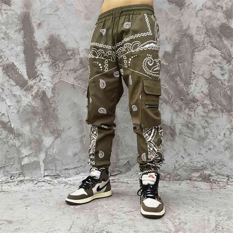 Hanche Bandana motif impression Cargo pantalon hommes taille élastique Joggers pantalon 2021 mode Streetwear danse pantalon WQ563 H1223