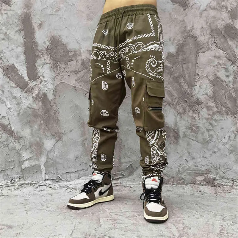 Hip Bandana Modello di Stampa Pantaloni Cargo Da Uomo Elastico in vita Pantaloni Pantaloni 2021 Moda Streetwear Danza Pantaloni WQ563 H1223