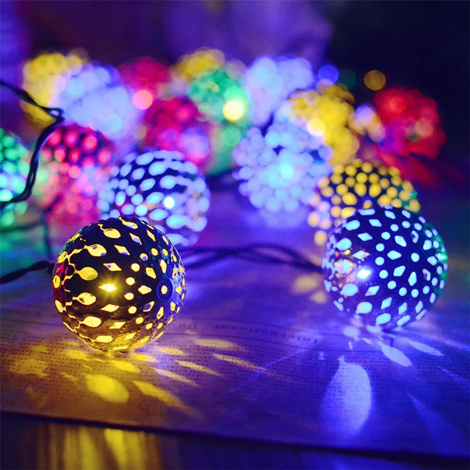 Outdoor-Solar-LED-Patio-Lights-Moroccan-Ball-Lantern-Fairy-Light-Chain-Waterproof-String-Lights-Golden-Silver