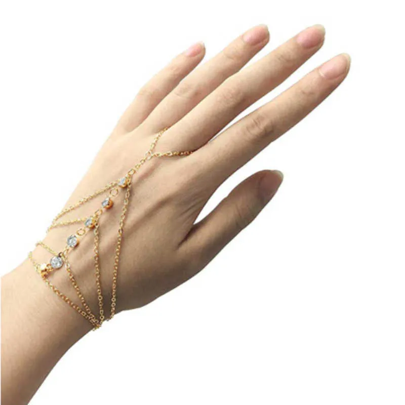 Mode Multi-schicht Kristall Finger Armband Für Frauen Strass Gold Farbe Armbänder Armreifen Geschenk Partei Schmuck Großhandel G1026