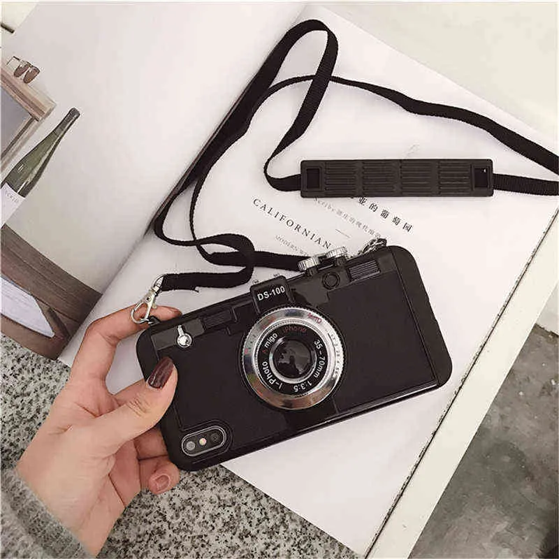 3D Retro Camera Emily i Paris Telefonfodral för iPhone 11 12 13 Pro XS Max X XR 8 7 Plus SE Luxury Lanyard stötsäker bakslag Y107950335