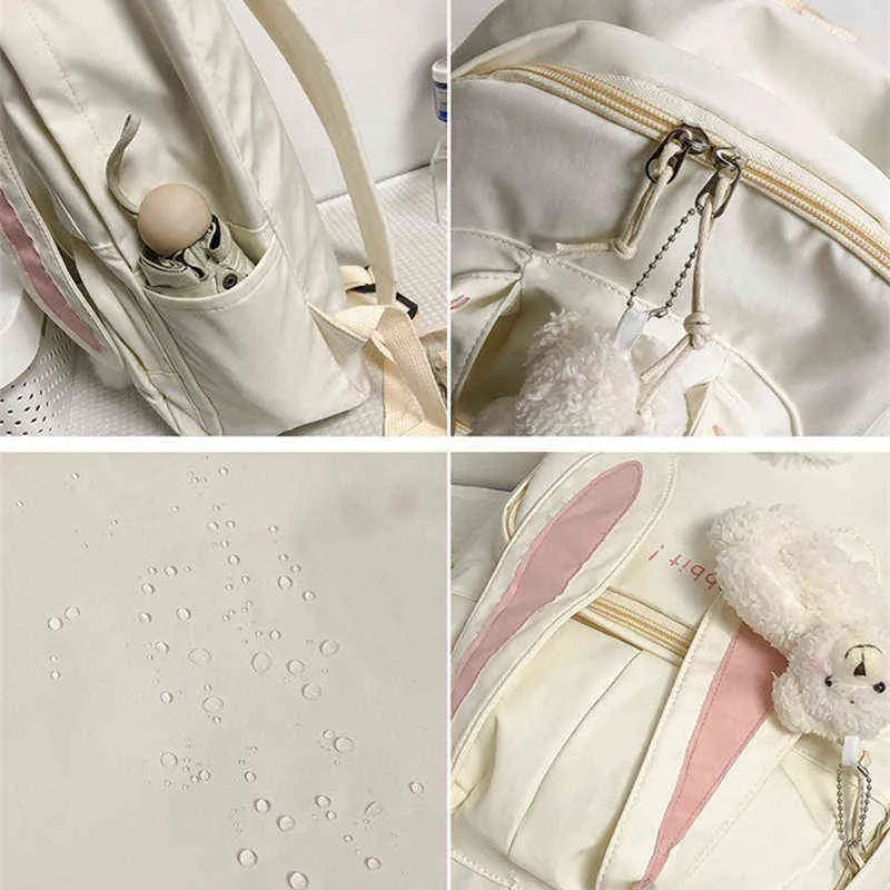 Kawaii Bunny Backpack Japanese White High School Girl School Bag 3D Rabbit Tail Bag Large Capacity Waterproof Female Bag Mochila Y313L