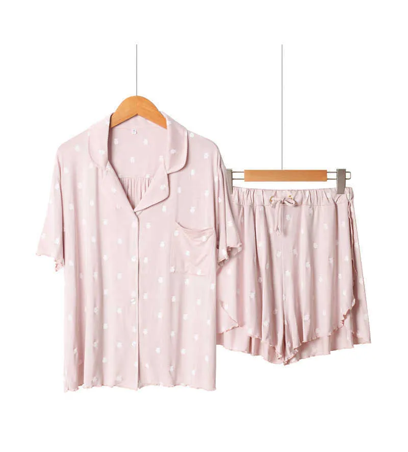 2 Sztuk Piżamy Kobiety Cartoon Piżamy Zestaw Dorywczo Modal Sleepwear Shirtshorts Cute Nightwear Intymate Bielizna Miękkie Homewear Q0706