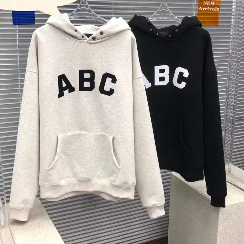 Ess 21 winter new trendy brand leisure double thread ABC printed Hoodie loose men's and women's hoodie with velvet Korea