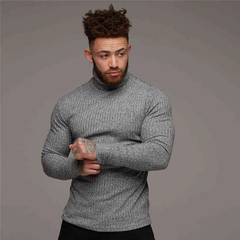 Mode vinter tröja män varma turtleneck herrtröjor smal passform pullover män klassiska sweter män stickade drap homme 220125