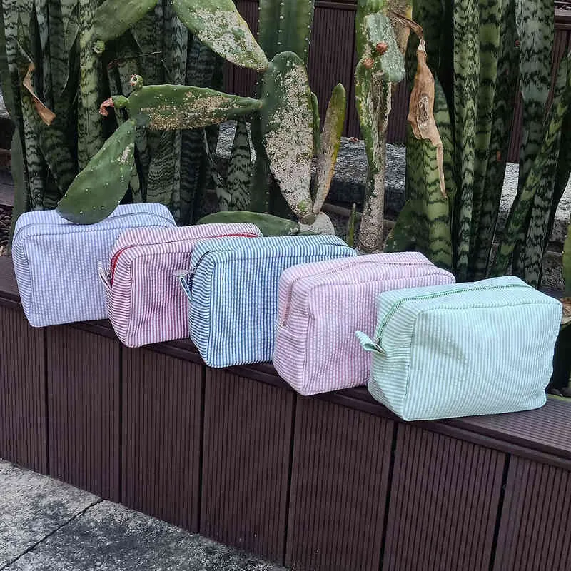 Seersucker Cosmetic Bag Multi Candy Colors Rectangle Bag Women Women Associory Gift Domil059 220119332m