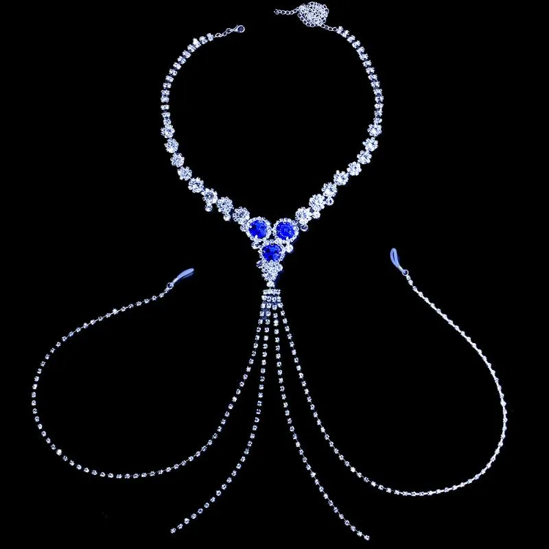 Kedjor Stonefans blå stenhalsband för kvinnor Sexig underkläder Nippel smycken Non Piercing Jewelry Chain Festival Gift Girls227V