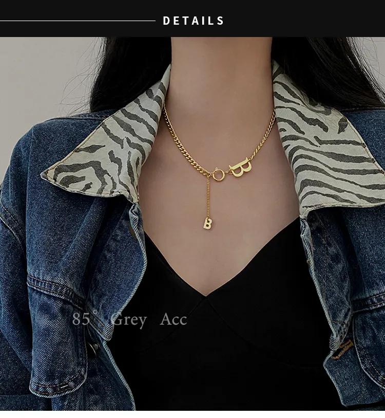 Collier court classique en acier titane avec lettre B pour femmes, bijoux gothiques coréens, chaîne de clavicule Sexy pour fête Hip Hop pour filles