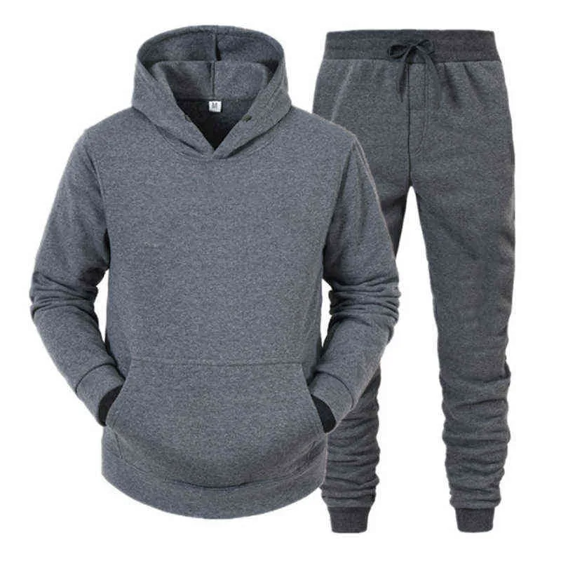 Tuta da uomo con cappuccio Tuta sportiva Tute Autunno Inverno Due pezzi Completi oversize con cappuccio Streetwear 211230