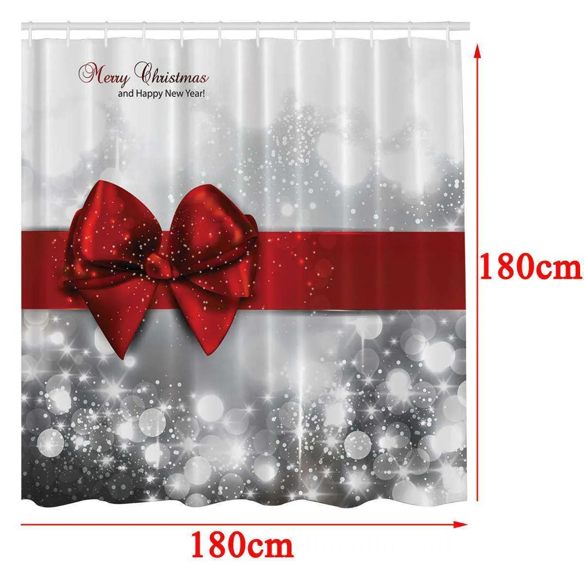 Natale fiocco rosso nodo stampato 180x180 cm tenda da doccia piedistallo tappeto coperchio copriwater tappetino antiscivolo tappetino da bagno set bagno 210609