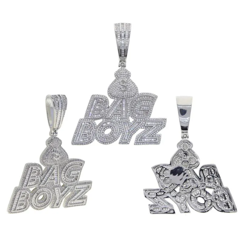 Zincirler CZ Letters Bag Boyz Kolye Kolye Buzlu Bling 5A Kübik Zirkon Dolar Sembol Para Takımı Moda Hip Hop Erkek Mücevherler217E