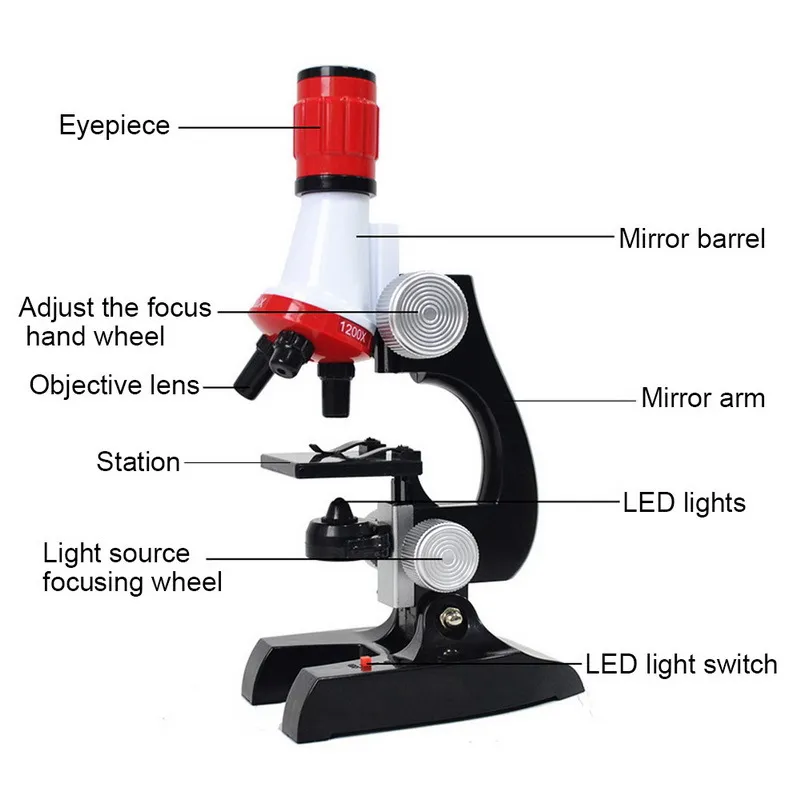 Mikroskop Kiti Laboratuvar LED 100x-400x-1200x Ev Okul Eğitim Bilim Oyuncakları Toptan Hediye Çocuklar Çocuklar için Rafine Biyolojik
