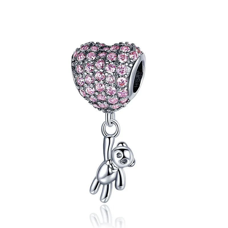 100% 925 argento sterling love Appeso Bear and Hot Air Balloon Charms Adattando il braccialetto originale Pandora le donne gioielli perline regalo