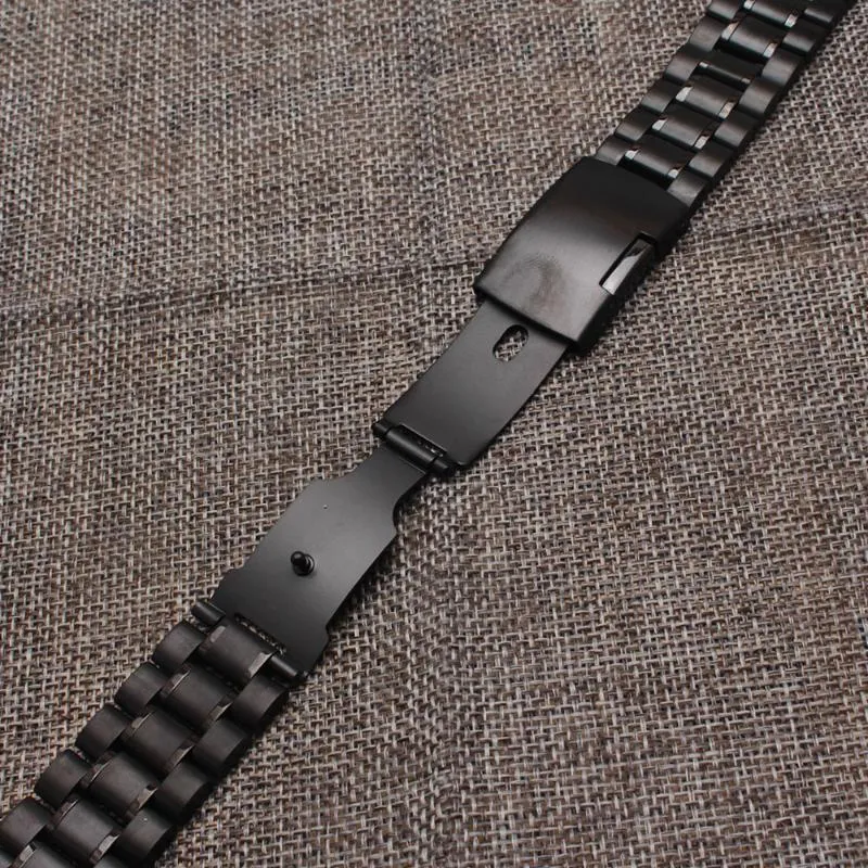 Cinturini orologi Cinturino nero 18MM 20MM 22MM 24MM Bracciale con cinturino in metallo in acciaio inossidabile con un pulsante laterale Cinturino da polso con estremità diritta su Sa250A