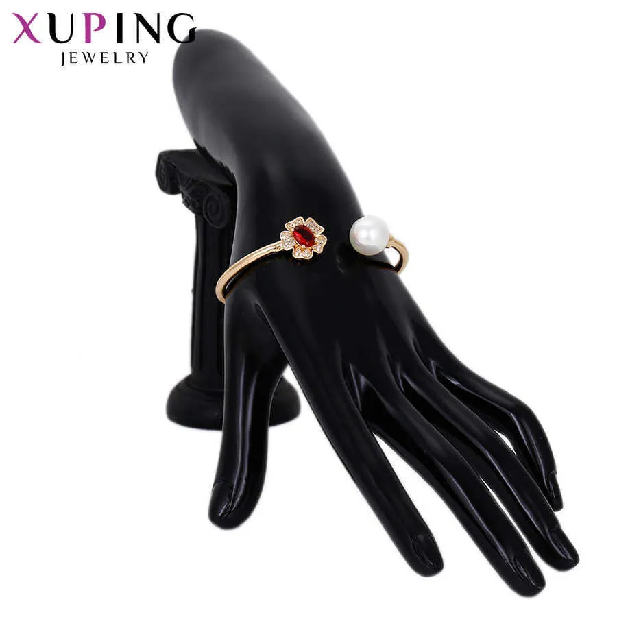 Xuping Jewelry Fashion Gold Plated Temperament Bangle with Stone Flower for Women 51720 Q0719