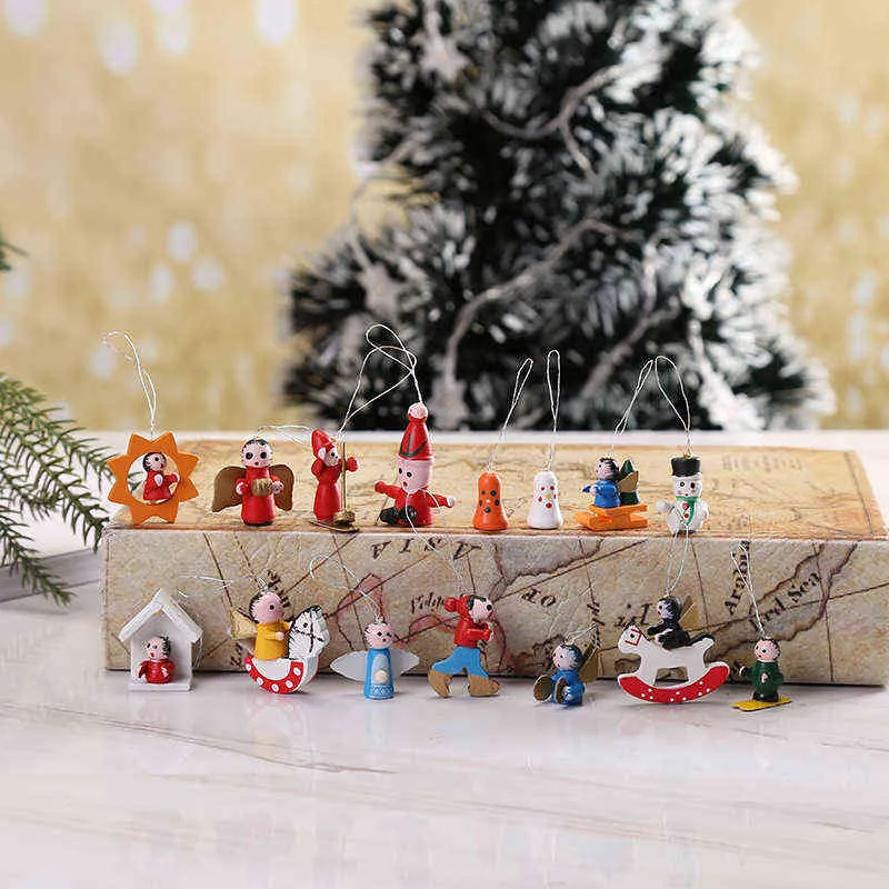 48ピースクリスマス木製の飾り木材ぶら下がりペンダントパーティーの装飾ホーム子供年ギフトクリスマスツリー人形XMAS 211104