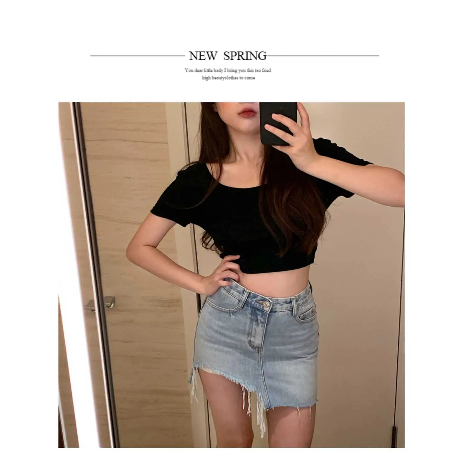 Vintage Irregular MINI Skirt Denim Female Spring Summer Sexy Bag Hip Model 210529