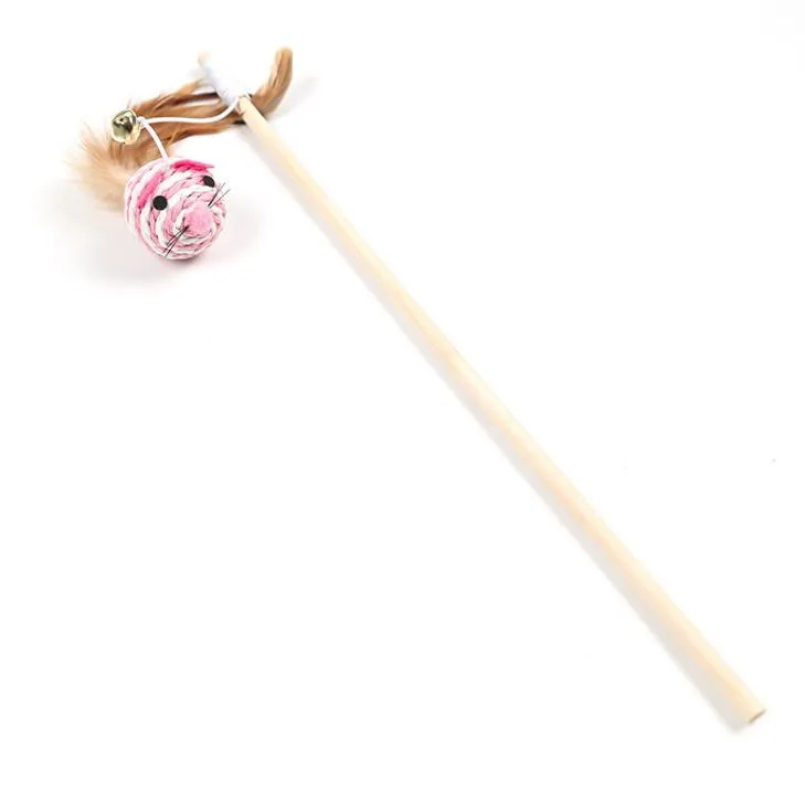 Cat Toy Natural Wooden Stick Home Pet Maid Fishing Pole Play Item Rod Eco-friendly Mouse Ball Wholesale