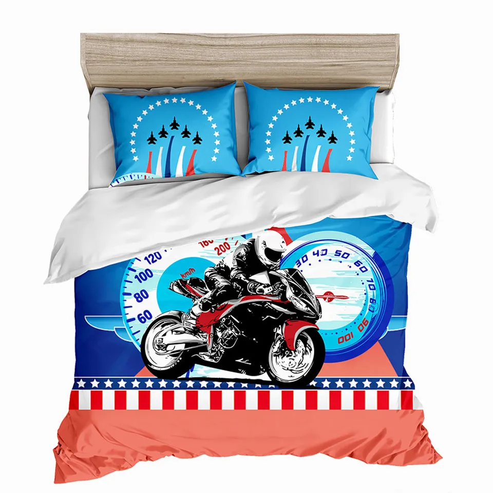スポーツカーのオートバイの寝具セットプリント3D羽毛布団カバーリネン子供のベッドカバーセットEdredones de Camaカスタム（Bedsheet Set）210309