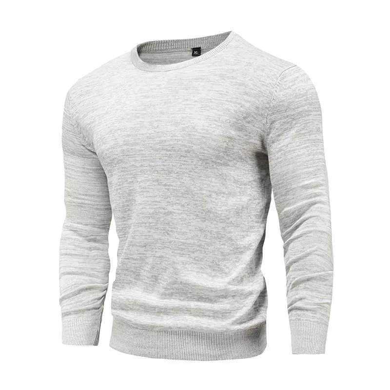 コットンプルオーバーOネックメンズセーターファッションソリッドカラー高品質冬スリムセーター男性ネイビーニット211018
