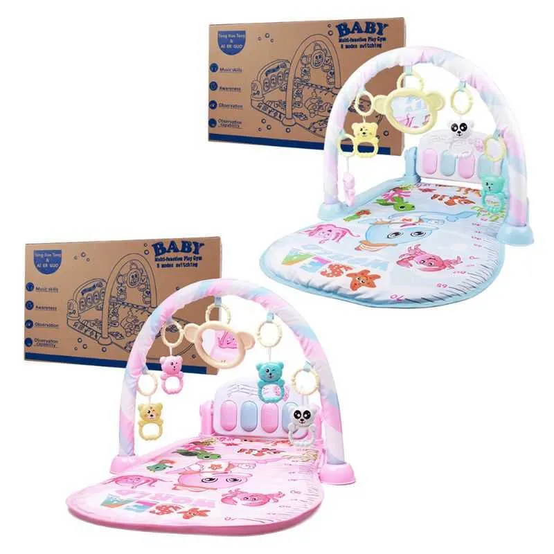 1 conjunto de ginásios de bebê jogar tapete pedal piano luz musical brinquedo atividade kick fitness almofada para meninas nascidas meninos 210724