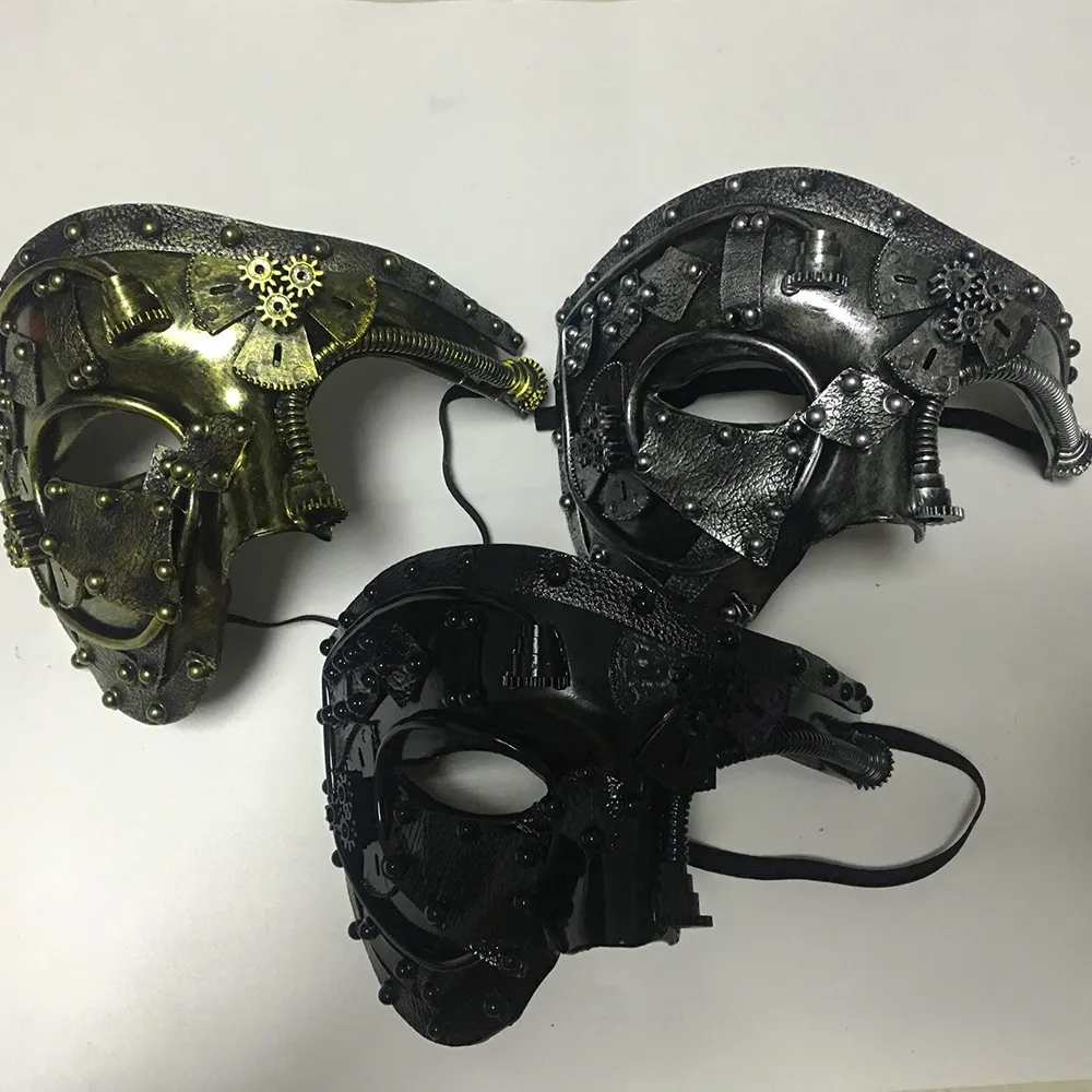 Steampunk Phantom Masquerade Cosplay Maschera Ball Mezza faccia Uomo Punk Costume Halloween Party Costume Puntelli 200929344A