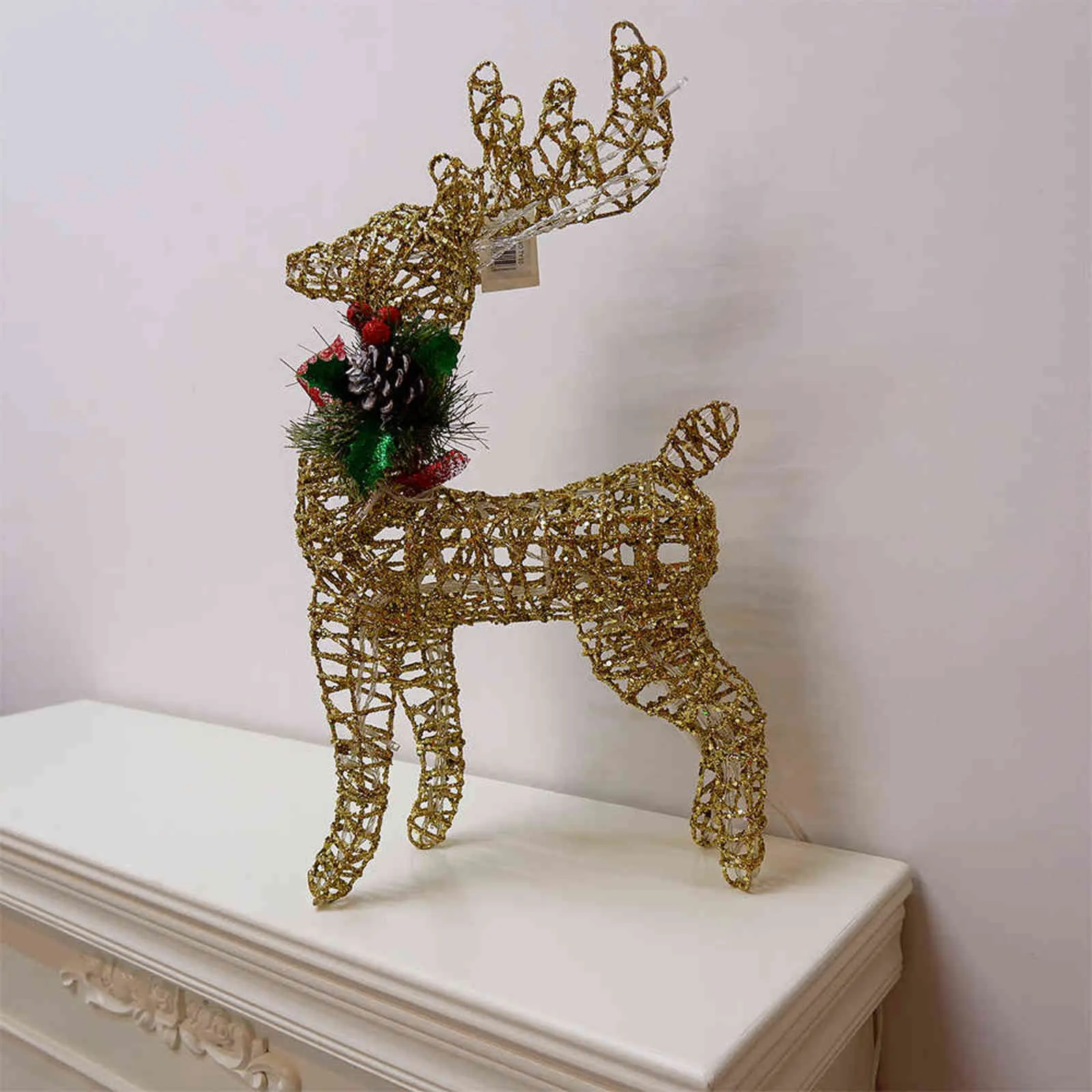 2022 Année Décoration Décoration de Noël Ornements Gold Deer Elk LED Lumière Arbre de Noël Scène Chambre Maison Navidad Décor 211122