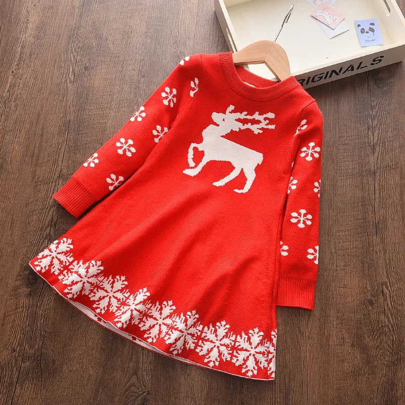 Menoea Girls christmas dress Baby Girl Autumn Style Knitted Dresses Children Cartoon Pattern Clothing Kids Cute Clothes 210317