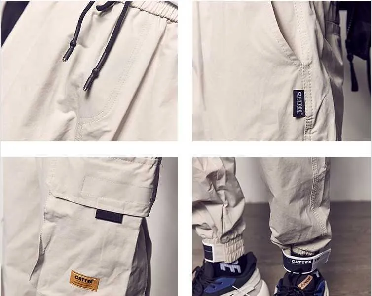 Bolsos Calças de carga Homens Color Patchwork Jogger Casual Moda Calças Táticas Harajuku Streetwear 211013