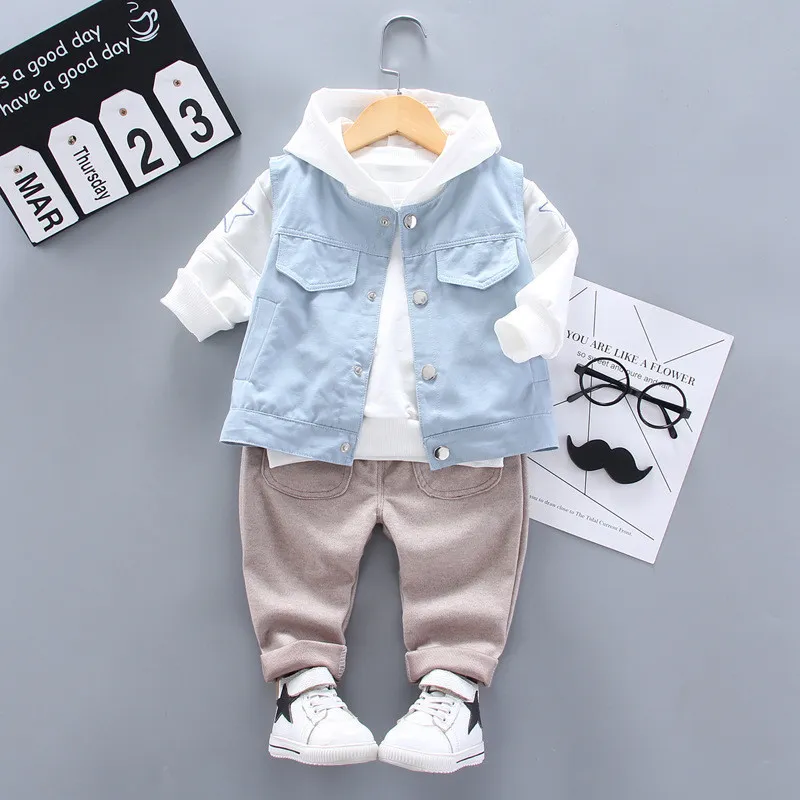 Mode Frühling Herbst Kinder039s Baumwolle Mode Denim Kapuzenmantel Jeans Anzüge Kinder Kleidung Sets Baby Jungen Outfit Mantel Anzug 219532085