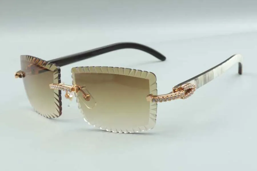 21 Newest style cutting lens luxury designer sunglasses 3524021 natural hybrid buffalo horns medium diamonds glasses size 58-18221g