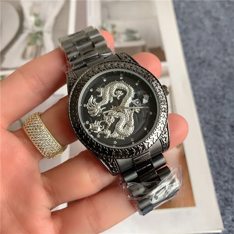 Fashion Top Brand Watches Men Chinese dragon style Metal steel band Quartz Wrist Watch X145281L