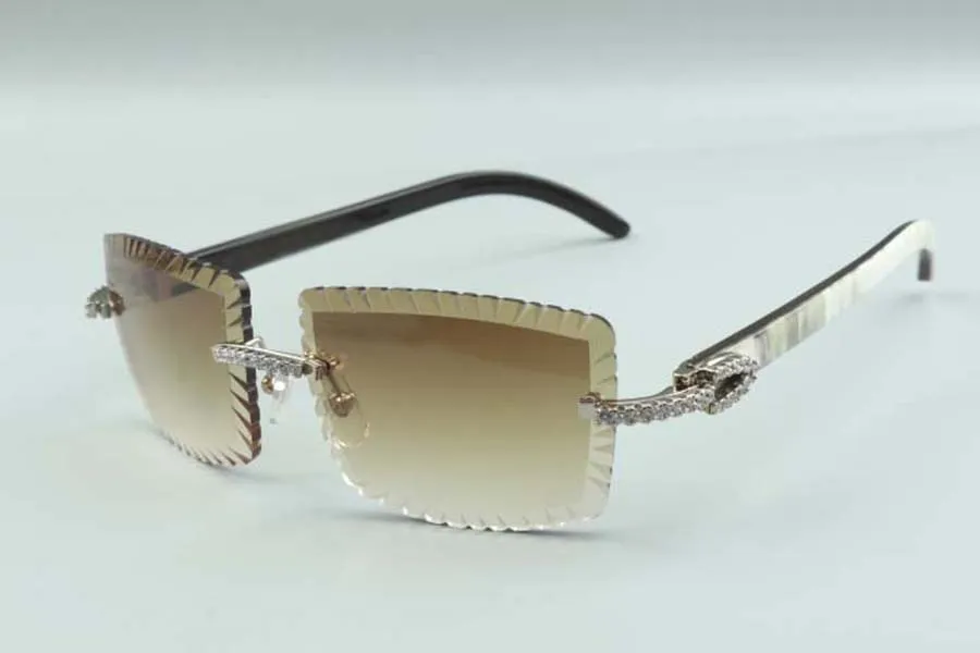 21 Newest style cutting lens luxury designer sunglasses 3524021 natural hybrid buffalo horns medium diamonds glasses size 58-18273o