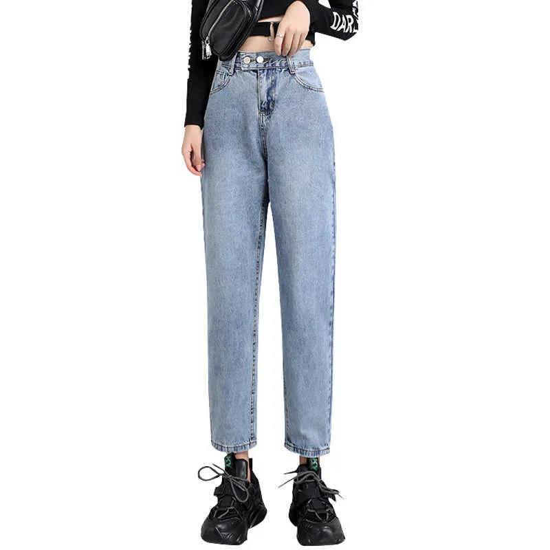 Jeans sueltos Mujer Otoño Thin High Cintura Jeans para mujeres Pierna ancha Slim Light Denim Pantalones con estilo de calle 10734 210527