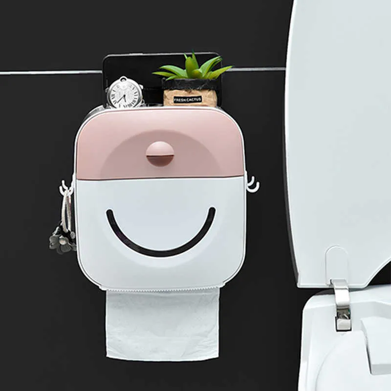 WC toalettpapperhållare väggmonterad med hyllbadrum arrangör plast vävnad box rulle handduk 210709