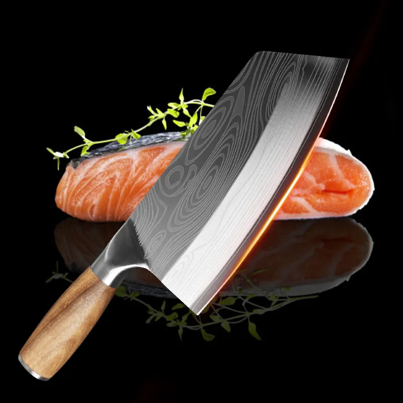 Кухня Damascus Laser Pattern Китайский шеф -повар из нержавеющей стали мясной мясо измельчение ножа овощной нож 5777475