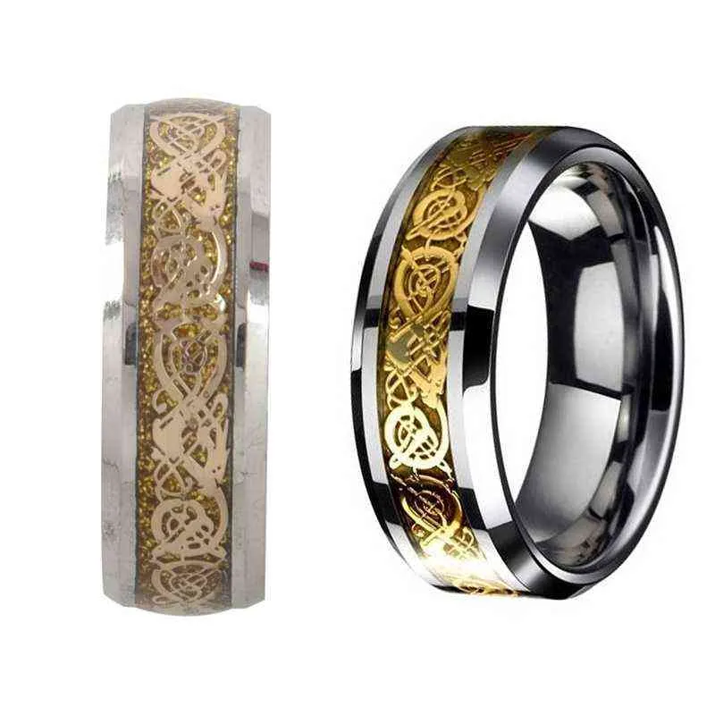 2X Dragon Scale Dragon Pattern Beveled Edges Celtic Rings Jewelry Wedding Band For Men Gold 9 & 12 G1125