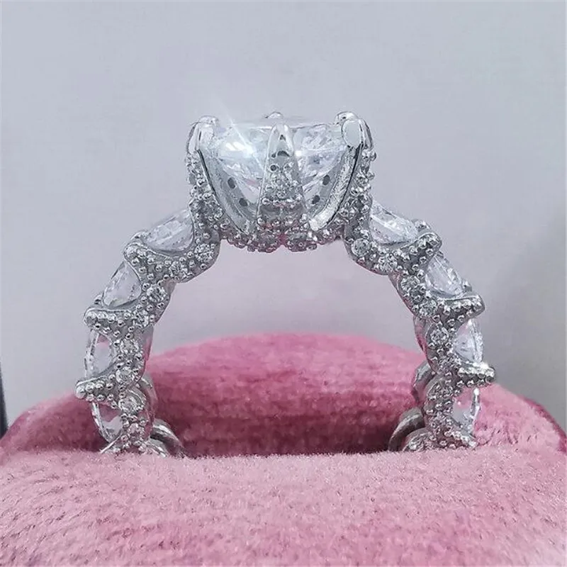 2022 Top Sell Wedding Rings Bijoux de luxe 925 STERLING Silver Lagre Round Cut White Topaz CZ Diamond Eternity PART