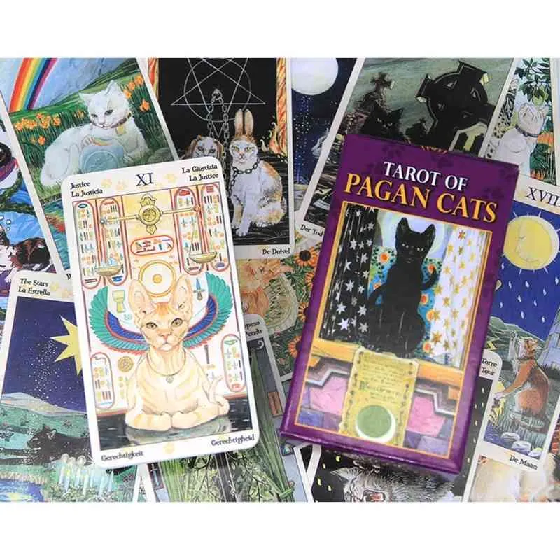 Geneic 78 cartes Deck Tarot des chats païens jeu de société de fête en famille anglais complet Oracle astrologie Divination carte du destin