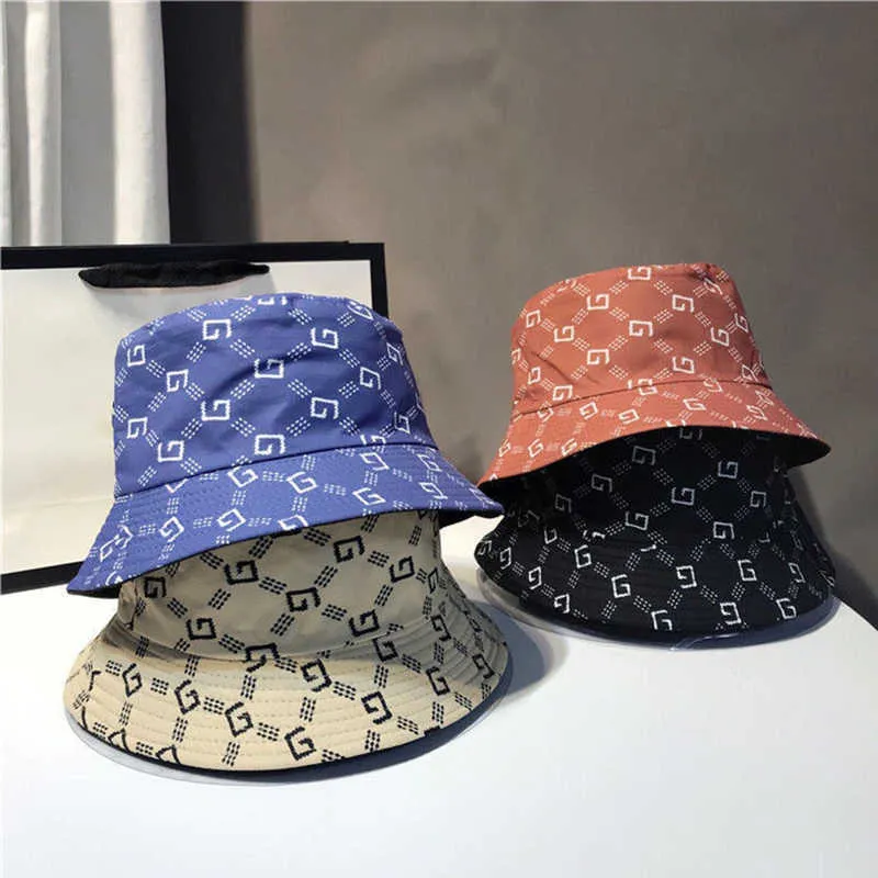 New Brand Japanese Double-sided Letters Bucket Cap Four Seasons Graffiti Woman Men Hats Fisherman Cotton Bob Beach Sun Hat Q0805