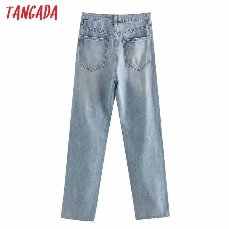 Tangada verão moda mulheres amarelo branco jeans calças longas calças 5 bolsos de cor botões feminino 4m01 210922